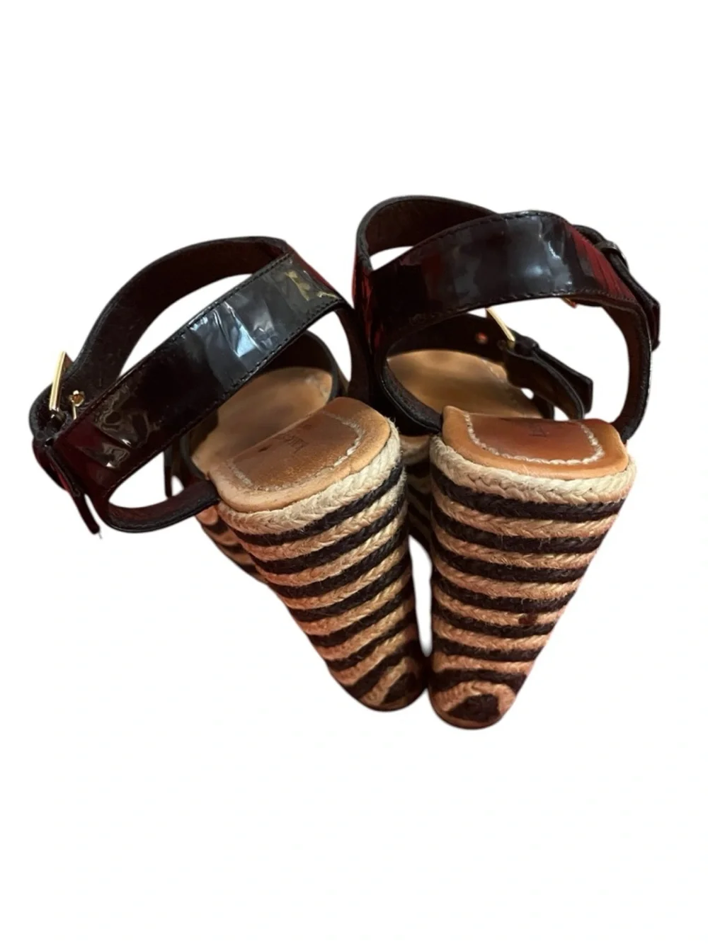 kate spade Black Patent Triple-Strap Espadrille Wedge Sandals